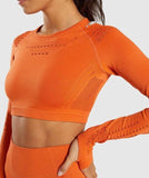 Women's Gym Shark Seamless Crop Top Thumbholes Fitness T-Shirt  Long Sleeve Layer Crew Neck Power Stretch Gym Shirts