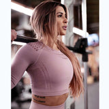 Women's Gym Shark Seamless Crop Top Thumbholes Fitness T-Shirt  Long Sleeve Layer Crew Neck Power Stretch Gym Shirts