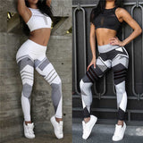2019 Mesh Patchwork Sports Bra Crop Top+Plus Size XXXL Women Geometric Push Up Tight Leggings Yoga Pants Gym Clothing Sportswear