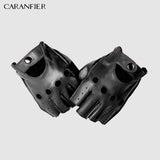 CARANFIERI Mens Genuine Leather Gloves Slip-resistant Half Finger Sheepskin Fingerless Gym Fitness Driving Men Gloves Gants Moto
