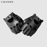 CARANFIERI Mens Genuine Leather Gloves Slip-resistant Half Finger Sheepskin Fingerless Gym Fitness Driving Men Gloves Gants Moto