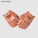 CARANFIERI Mens Genuine Leather Gloves Slip-resistant Half Finger Sheepskin Fingerless Gym Fitness Driving Men Gloves Gants Moto
